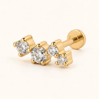 Curve Trio Kademeli Sıralı Lab Grown Diamond Taşlı Altın Kulak Piercing