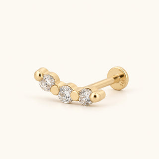 Curve Trio Yay Şeklinde Üç Lab Grown Diamond Taşlı Altın Kulak Piercing