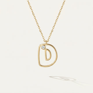 Line Letter D Harf Taşlı Altın Kolye