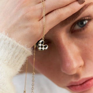 Damalı Kalp Kolye | 14 Ayar Altın