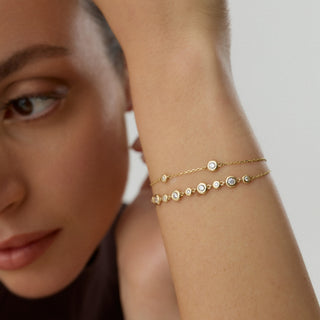 Dalmira Bezel Çok Taşlı Çift Zincir Altın Bileklik