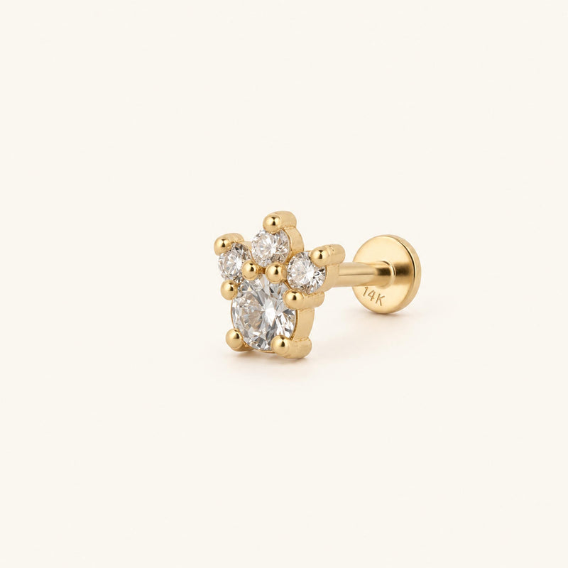 Diadem Cluster Taç Formlu Dört Lab Grown Diamond Taşlı Altın Kulak Piercing