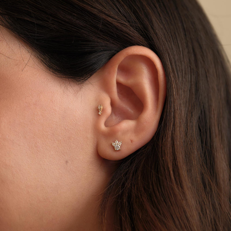 Diadem Cluster Taç Formlu Dört Lab Grown Diamond Taşlı Altın Kulak Piercing