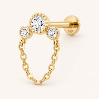 Drape Trio Üç Lab Grown Diamond Taşlı Zincir Drapeli Altın Kulak Piercing