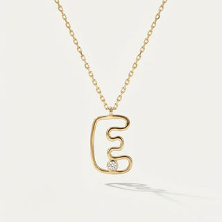 Line Letter E Harf Taşlı Altın Kolye