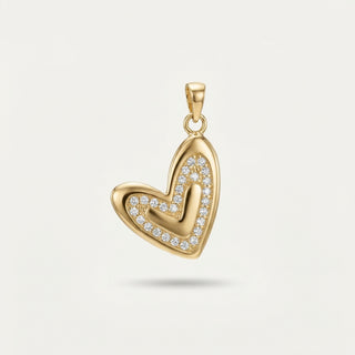 Soft Love Kalp Figürlü Taşlı Altın Kolye Ucu