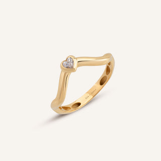 Flow Heart Kalp Figürlü Kalp Kesim Taşlı Altın Yüzük