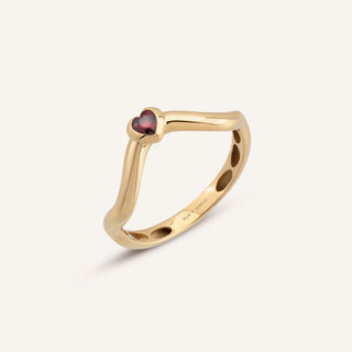 Flow Heart Ruby Kalp Figürlü Yakut Renk Kalp Kesim Taşlı Altın Yüzük