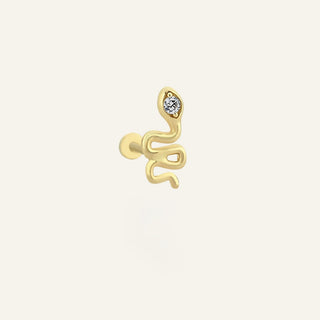 Glide Yılan Figürlü Tek Taşlı Altın Kulak Piercing