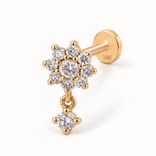Hanging Daisy Sallantılı Taşlı Lab Grown Diamond Taşlı Altın Kulak Piercing
