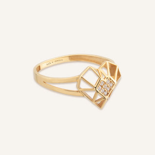 Heart Code Geometrik Kalp Figürlü Çok Taşlı Altın Yüzük