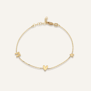 Heartstring Kalp Figürlü Harf Altın Bileklik
