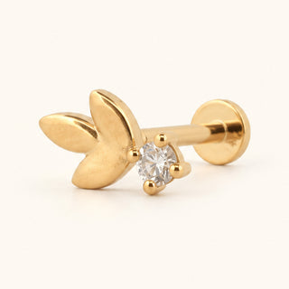 Leaf Drop Yaprak Figürlü Sallantılı Lab Grown Diamond Taşlı Altın Kulak Piercing