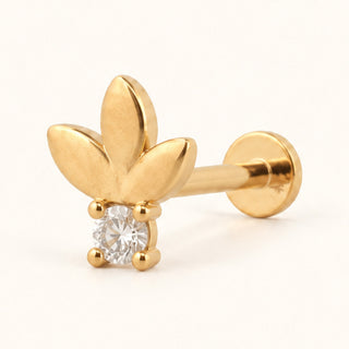Leaf Drop Yaprak Figürlü Sallantılı Lab Grown Diamond Taşlı Altın Kulak Piercing