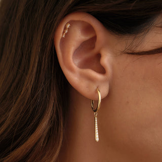 Linebar Hoop Sıra Lab Grown Diamond Taşlı Sallantılı Bar Altın Halka Küpe