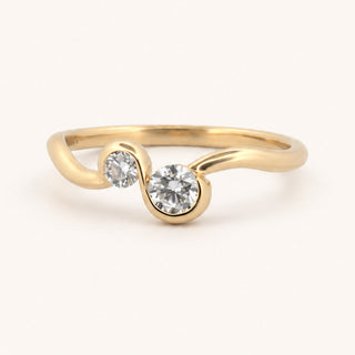 Lunette Dual Çift Dalgalı Form Hilal Çerçeveli İnce Lab Grown Diamond Taşlı Altın Yüzük