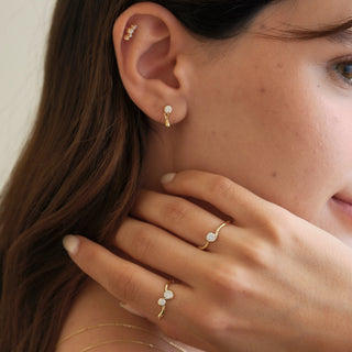 Lunette Dual Çift Dalgalı Form Hilal Çerçeveli İnce Lab Grown Diamond Taşlı Altın Yüzük