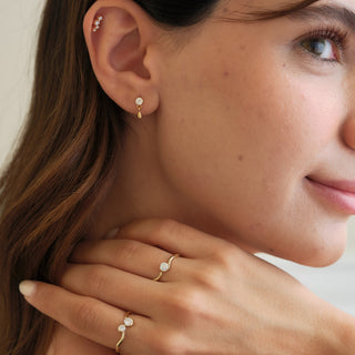 Lunette Wave Dalgalı Form Hilal Çerçeveli İnce Lab Grown Diamond Taşlı Altın Yüzük