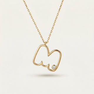 Line Letter M Harf Taşlı Altın Kolye