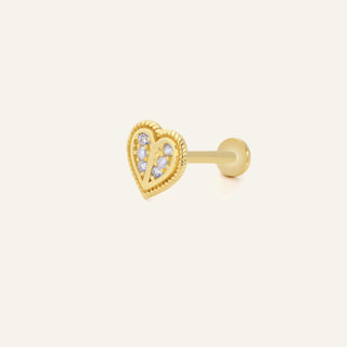 Twistline Kalp Figürlü Çok Taşlı Altın Kulak Piercing