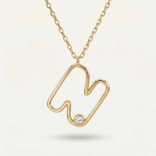 Line Letter N Harf Taşlı Altın Kolye