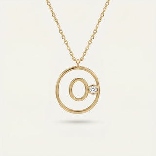 Line Letter O Harf Taşlı Altın Kolye