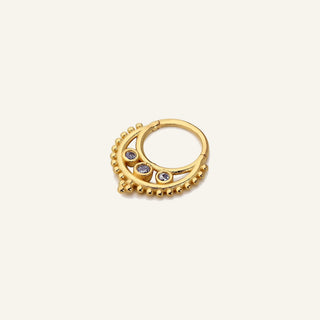 Ornate Dot Modern Tasarım Üç Taşlı Altın Halka Helix Piercing