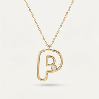 Line Letter P Harf Taşlı Altın Kolye
