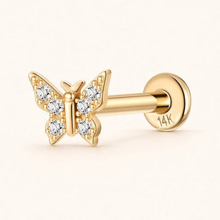 Pave Butterfly Kelebek Figürlü Lab Grown Diamond Taşlı Altın Kulak Piercing
