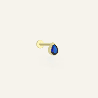 Point Blue Safir Renk Damla Taşlı Altın Kulak Piercing