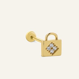 Kilit Figürlü Altın Kulak Piercing