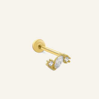 Twinlume Markiz ve Yuvarlak Taşlı Altın Kulak Piercing