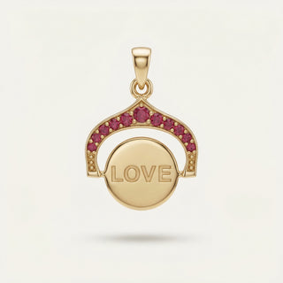 Purple Written Love Yazılı Yakut Renk Taşlı Altın Kolye Ucu
