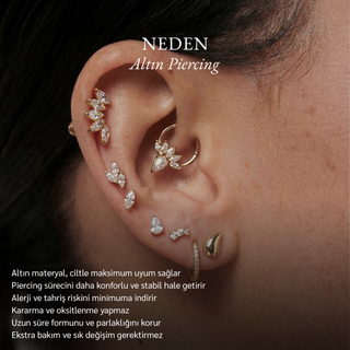 Rainbow Gökkuşağı Figürlü Çift Kulak Altın Piercing