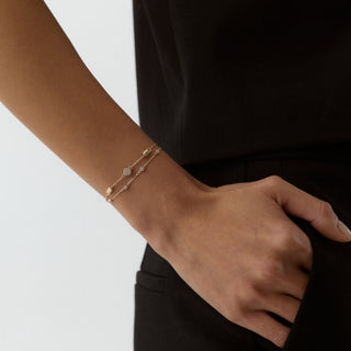 Ravine Çok Taşlı Çift Zincir Altın Bileklik