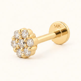 Rosara Gül Motifli Lab Grown Diamond Taşlı Altın Kulak Piercing