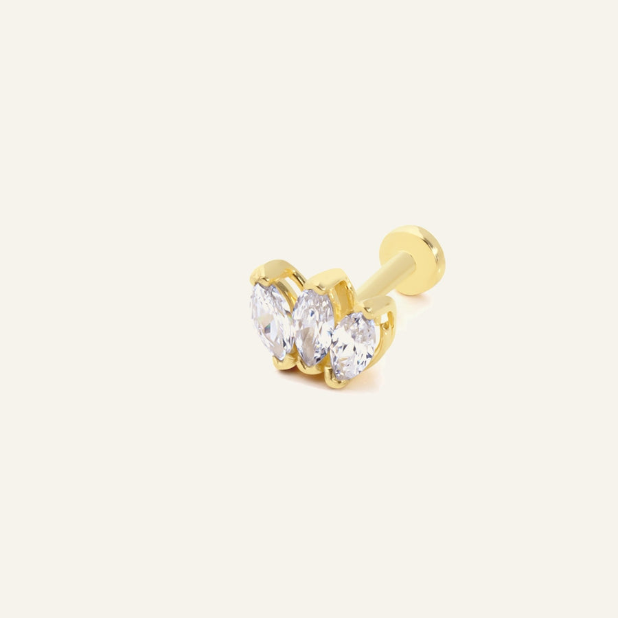 Royal White Lotus Figürlü Beyaz Taşlı Altın Kulak Piercing
