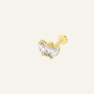 Royal 3 Taşlı Kulak Piercing | 14 Ayar Altın