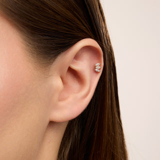 Royal 3 Taşlı Kulak Piercing | 14 Ayar Altın