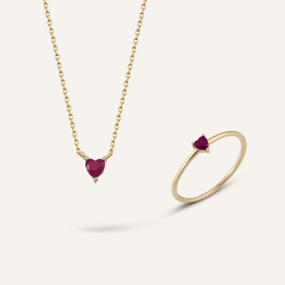 Plum Ruby Heart Small Kalp Kesim Yakut Rengi Taşlı Altın Kolye