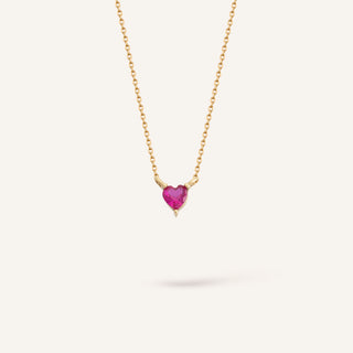 Plum Ruby Heart Small Kalp Kesim Yakut Rengi Taşlı Altın Kolye