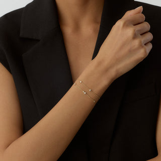 Serine Bezel Çok Taşlı Çift Zincir Altın Bileklik