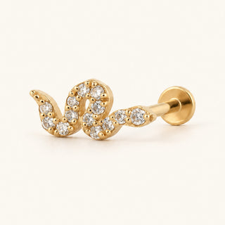 Serpent Yılan Figürlü Lab Grown Diamond Taşlı Altın Kulak Piercing