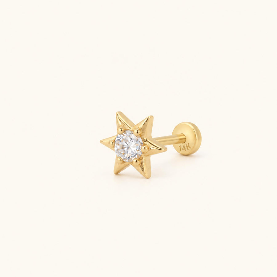 Sheriff Yıldız Formlu Lab Grown Diamond Taşlı Altın Kulak Piercing