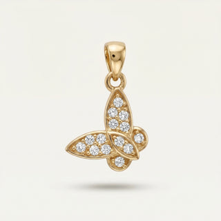 Shiny Butterfly Kelebek Figürlü Taşlı Altın Kolye Ucu