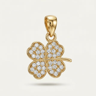 Shiny Lucky Clover Yonca Figürlü Taşlı Altın Kolye Ucu