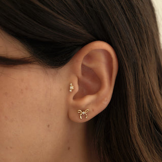 Snowflare Kar Tanesi Formlu Üç Lab Grown Diamond Taşlı Altın Kulak Piercing
