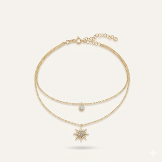 Solara Güneş Figürlü Çok Taşlı Altın Halhal