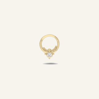 Solo Bloom Boncuk Detaylı Tek Taşlı Altın Halka Helix Piercing