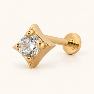 Square Frame Kare Çerçeve Lab Grown Diamond Taşlı Altın Kulak Piercing